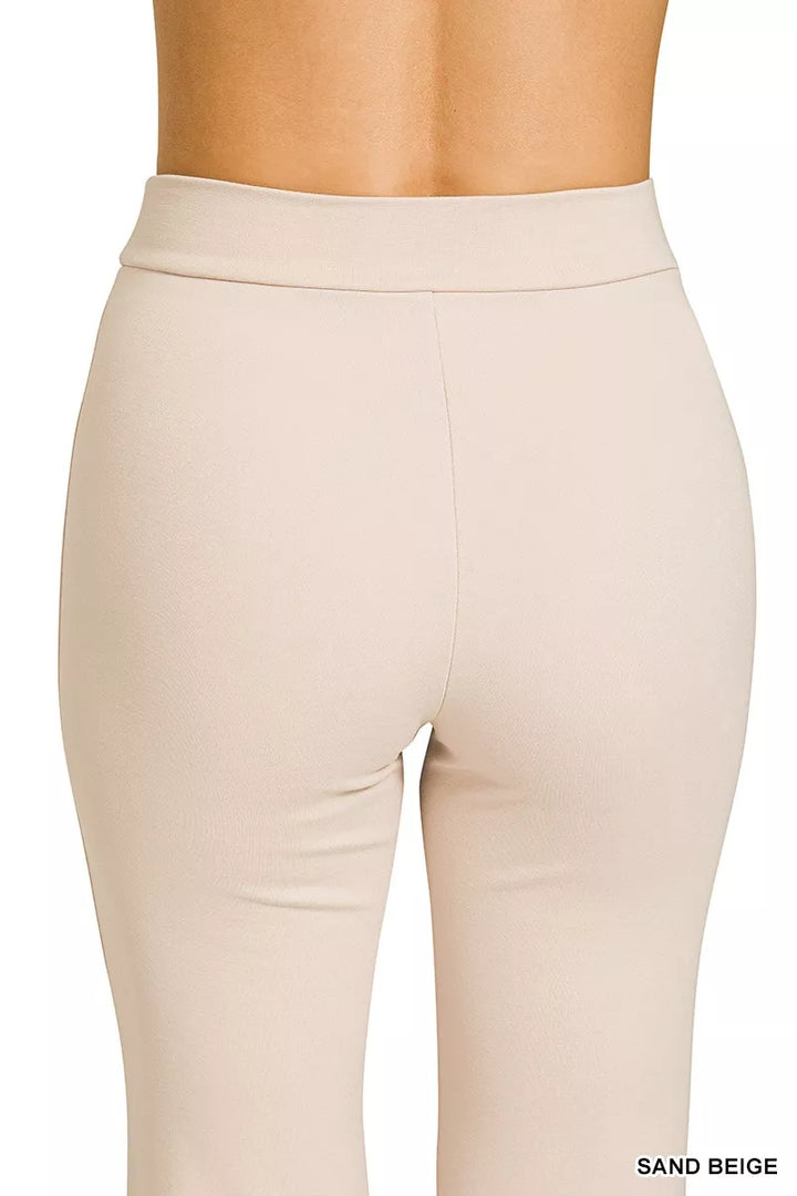 Sand Beige Zenana Heavy Ponte Elastic Waistband Pintuck Pants