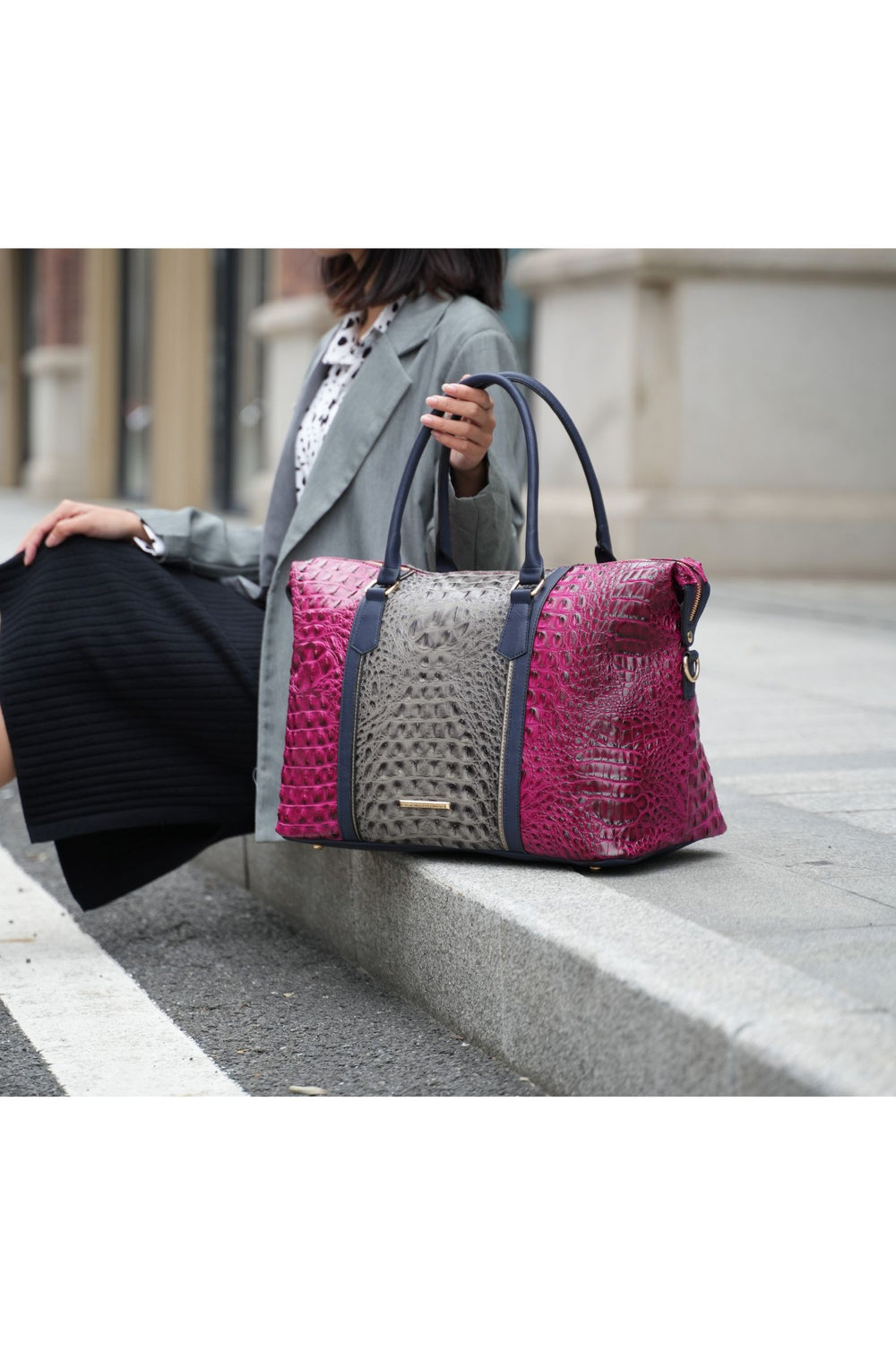 Black Mkf Faux Crocodile Embossed Duffle Bag By Mia K