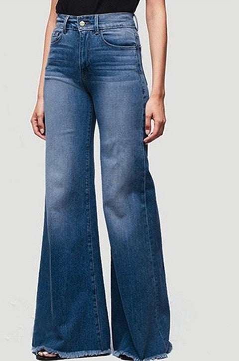 Dark Blue Wide Leg Denim Jeans