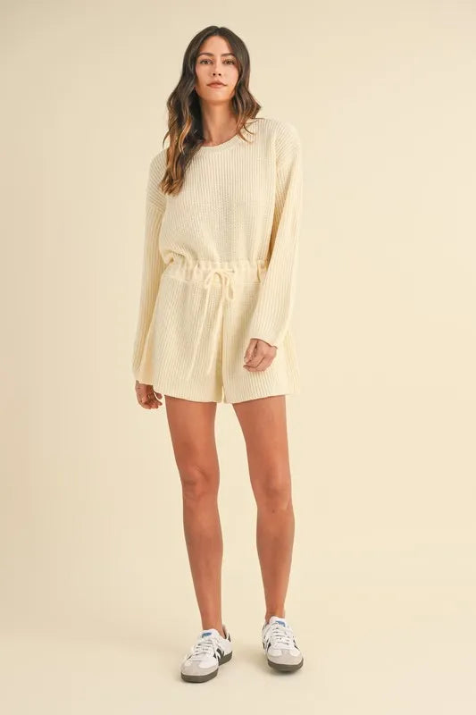 Mable Round Neck Long Sleeve Sweater Romper 1