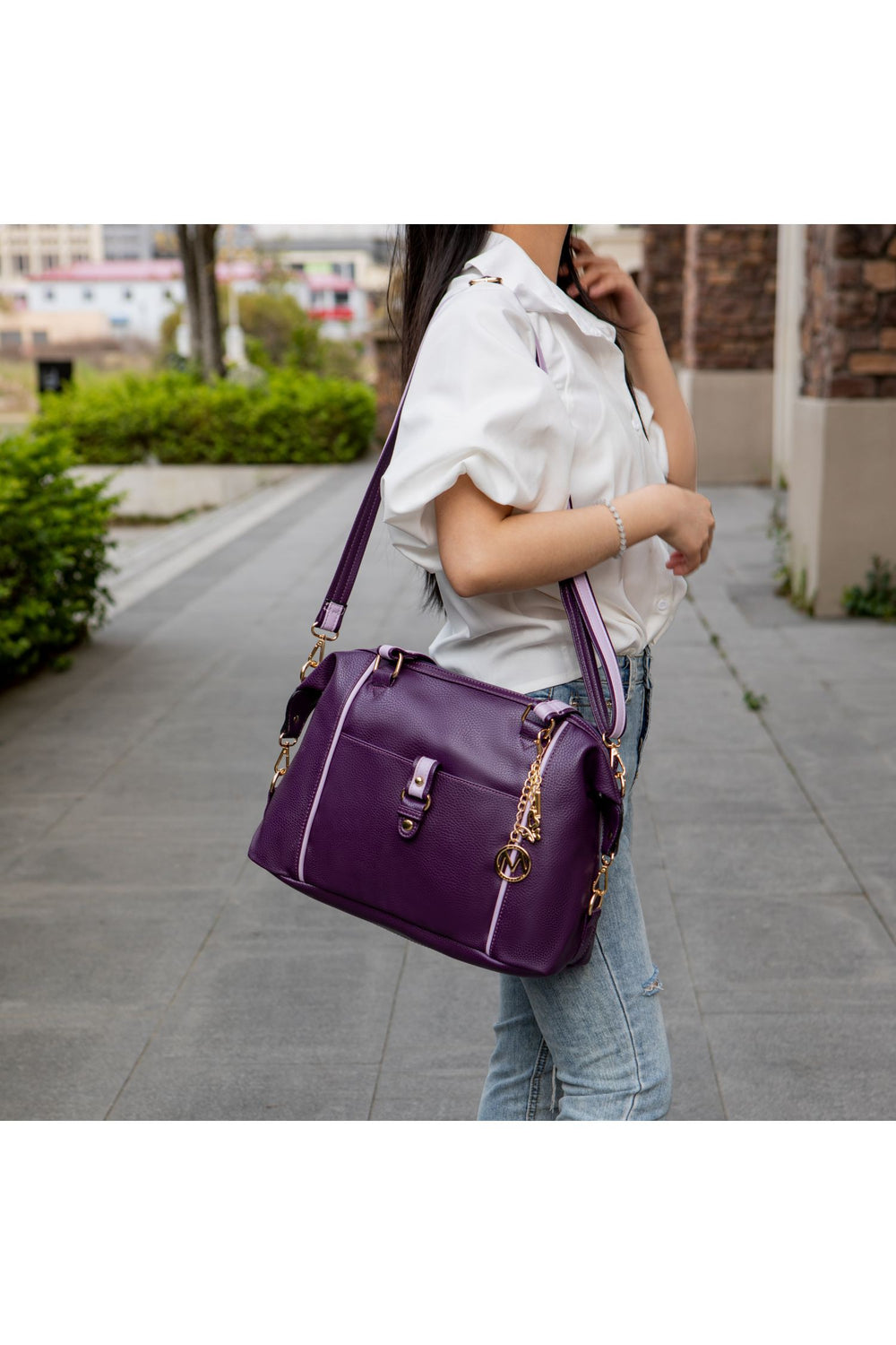Charcoal - Pink Mkf Collection Opal Lightweight Satchel Bag By Mia