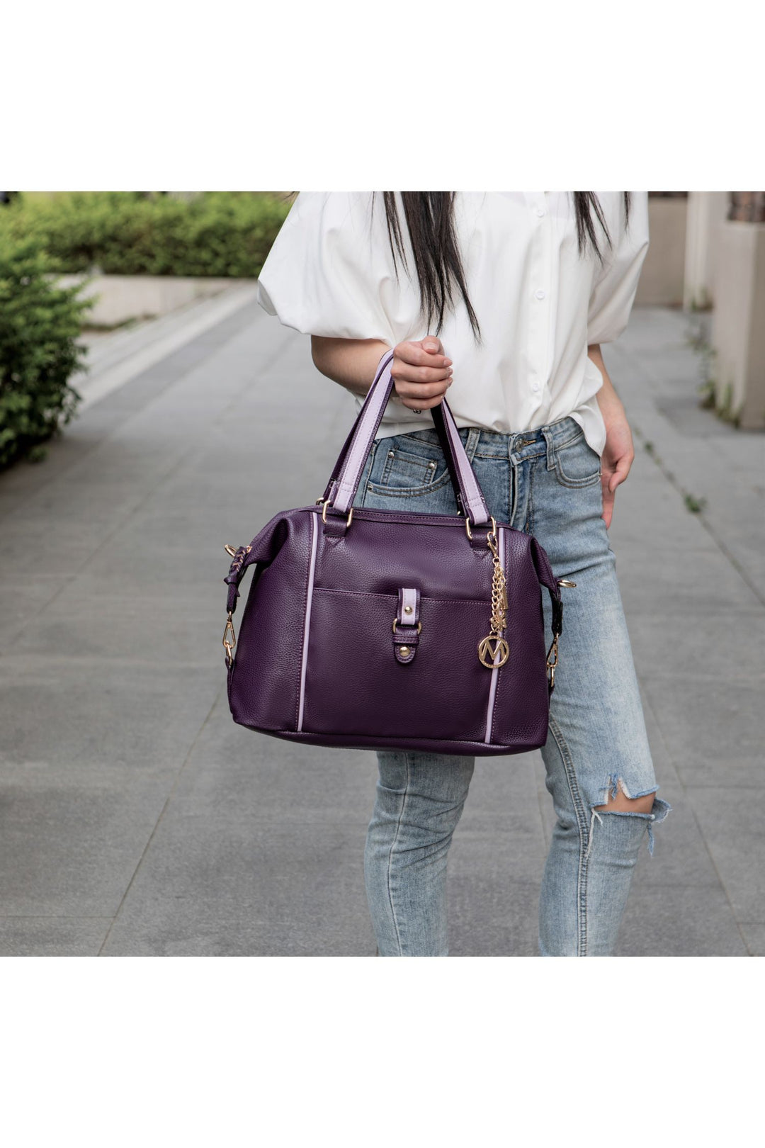 Black - Pewter Mkf Collection Opal Lightweight Satchel Bag By Mia