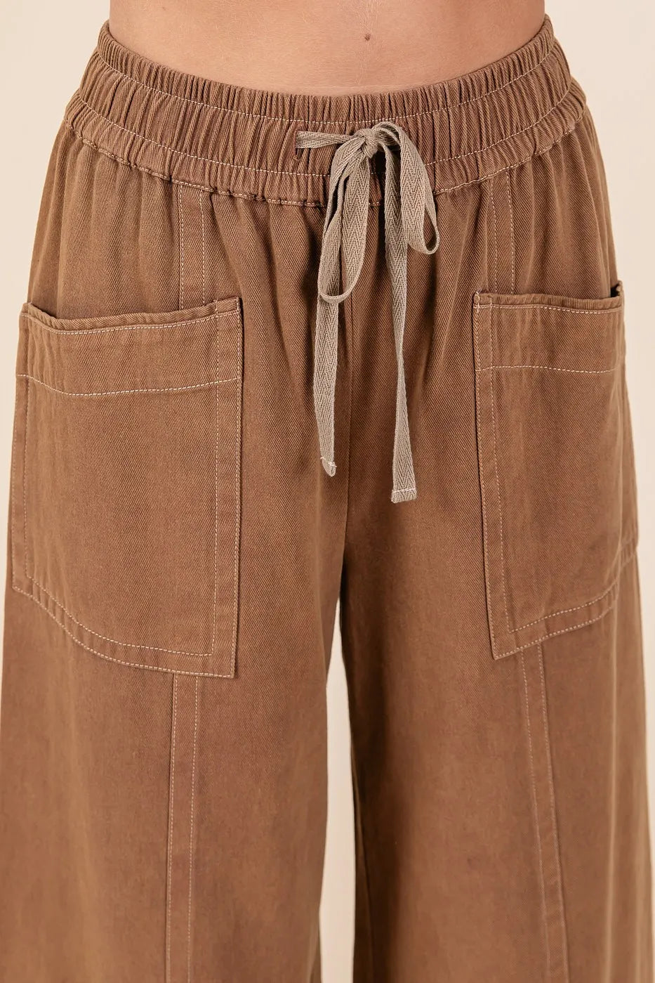 Cocoa Mittoshop Mineral Wash Wide Leg Elastic Waist Twill Pants