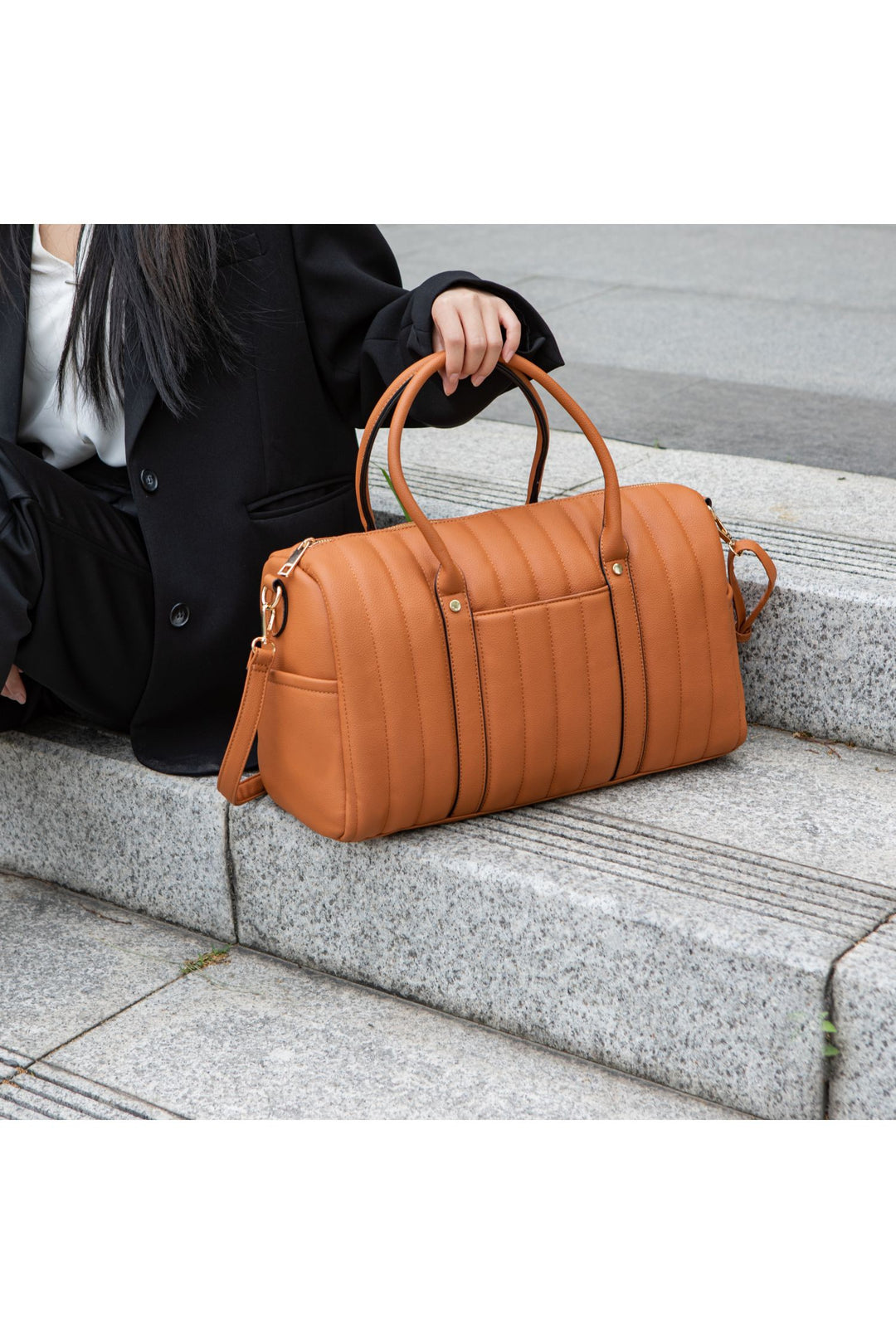Beige Mfk Collection Luana Quilted Duffle Bag By Mia K