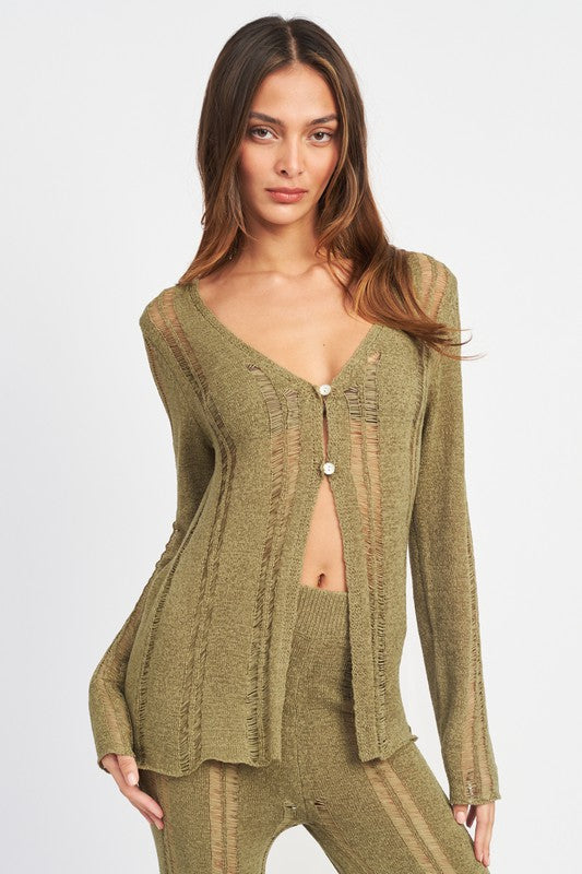 Natural Button Up Laddered Cardigan Top