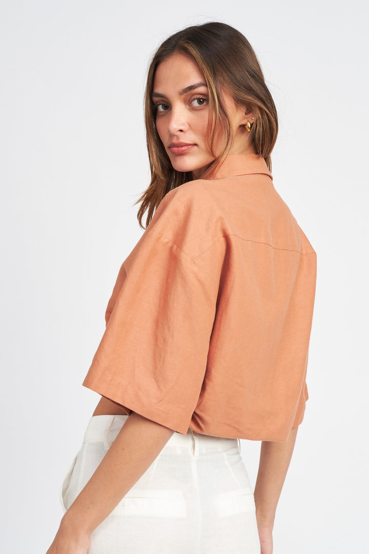 Sage Wide Sleeve Cropped Shirt