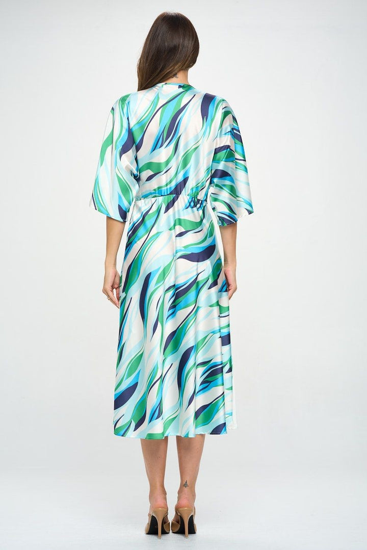 Front Twist Multi Color Print Satin Dress | Anekay