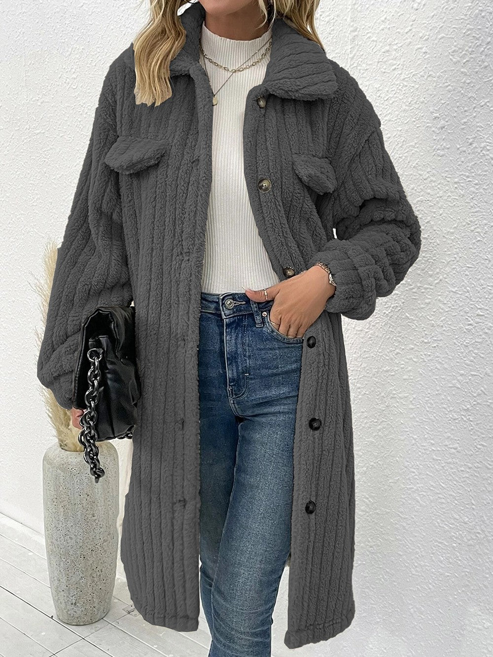 Blue Long Sherpa Coat