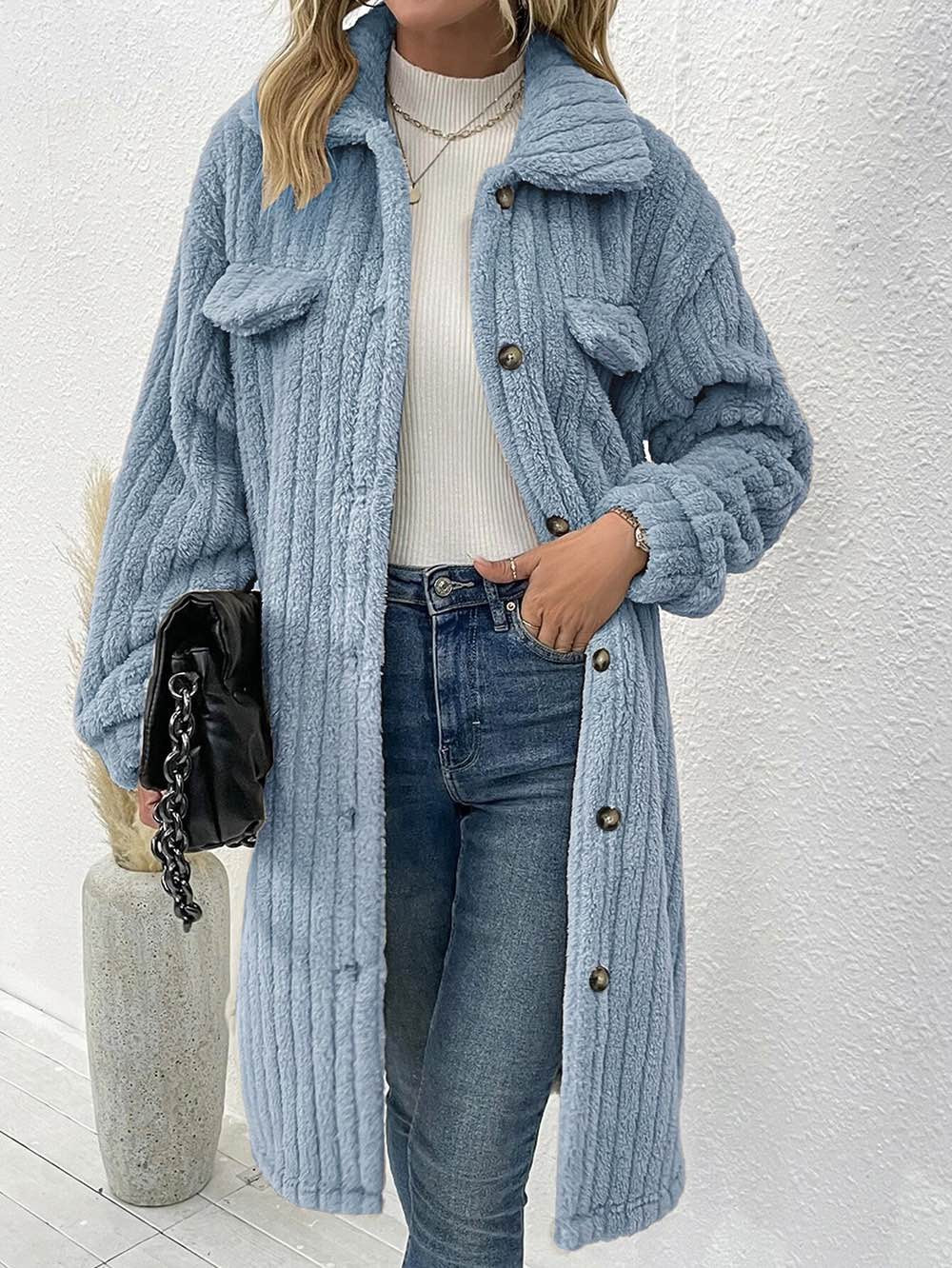 Blue Long Sherpa Coat