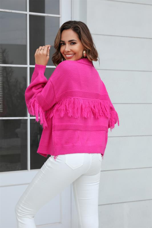 Cream Open Front Fringe Cardigan