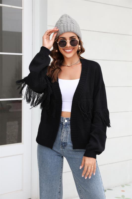 Cream Open Front Fringe Cardigan