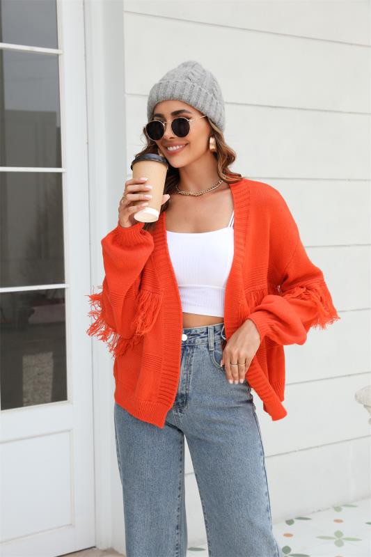 Cream Open Front Fringe Cardigan