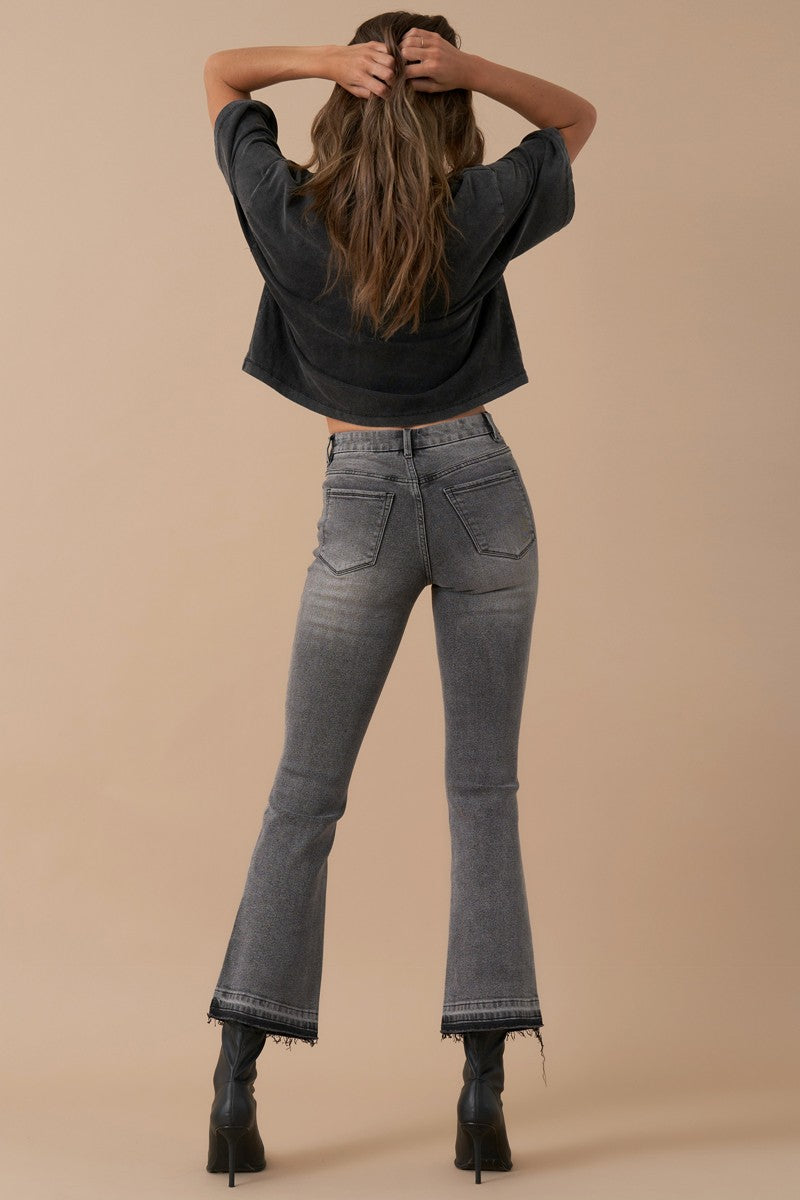 Medium Grey High Rise Crop Boot Denim