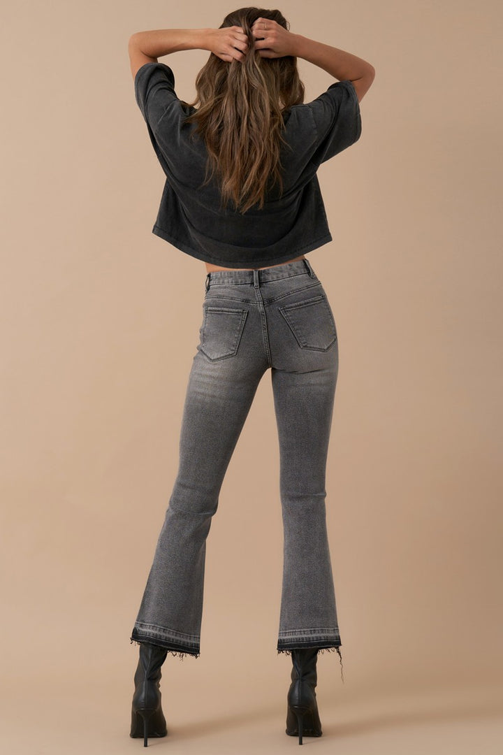 Medium Grey High Rise Crop Boot Denim