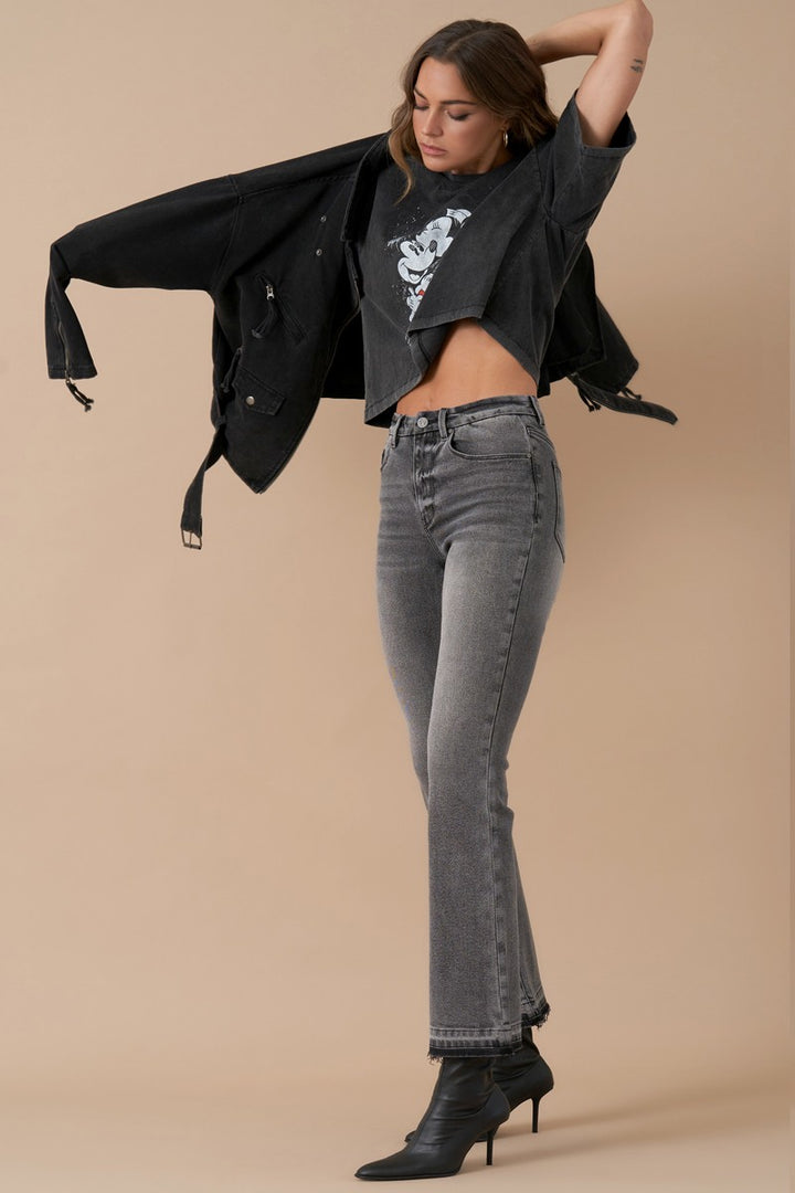 Medium Grey High Rise Crop Boot Denim