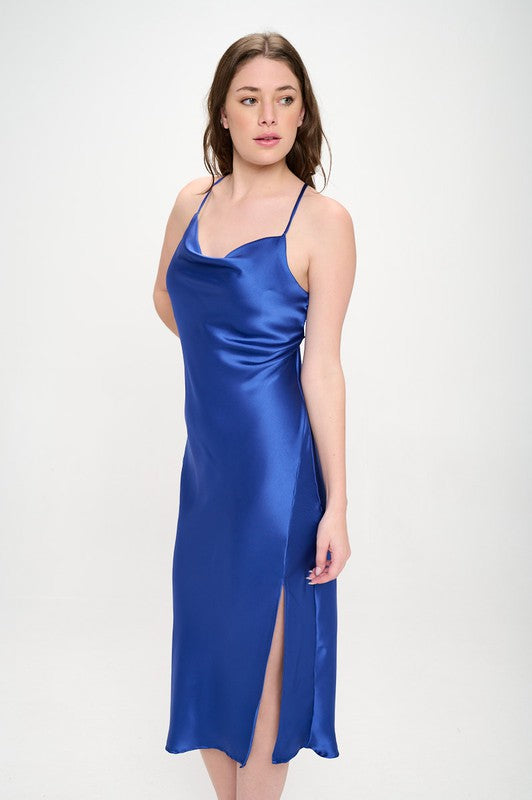 Satin Bias Slip Dress With Slit 3