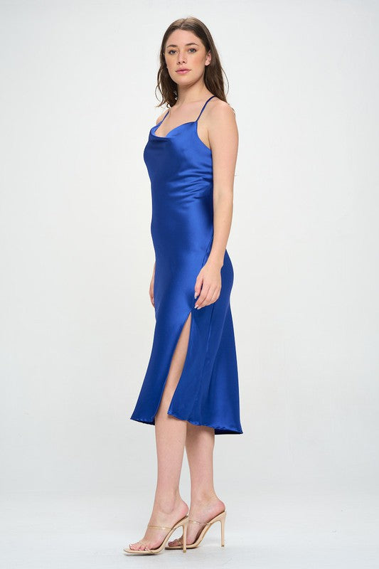 Satin Bias Slip Dress With Slit 3
