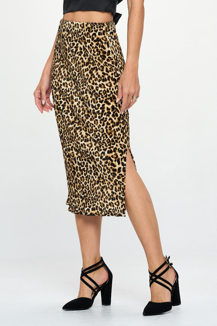 Ta-Bk Made In Usa Leopard Print Plisse Midi Skirt