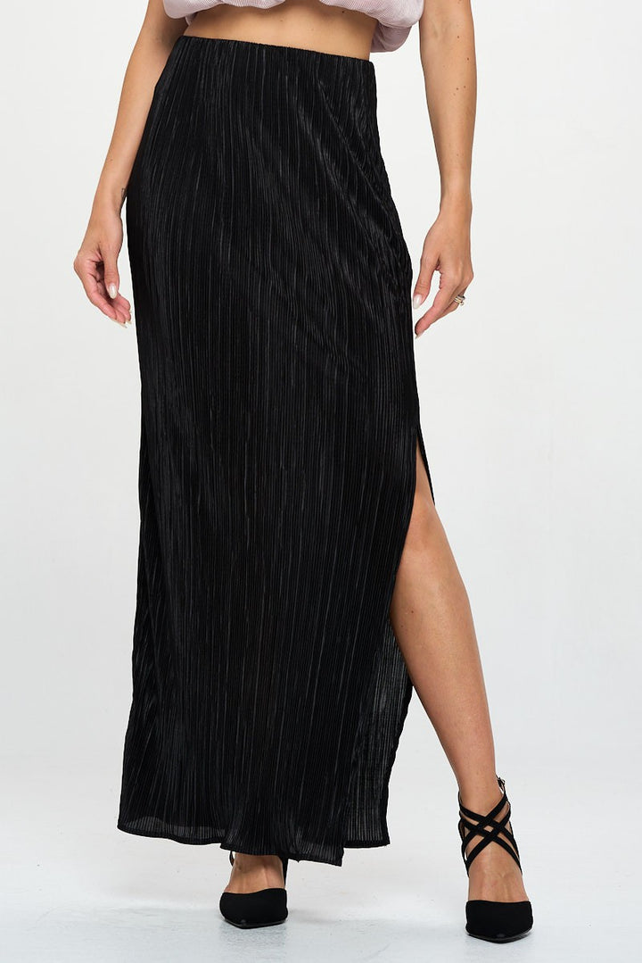 Beige Made In Usa Plisse Maxi Skirt With Slit 5