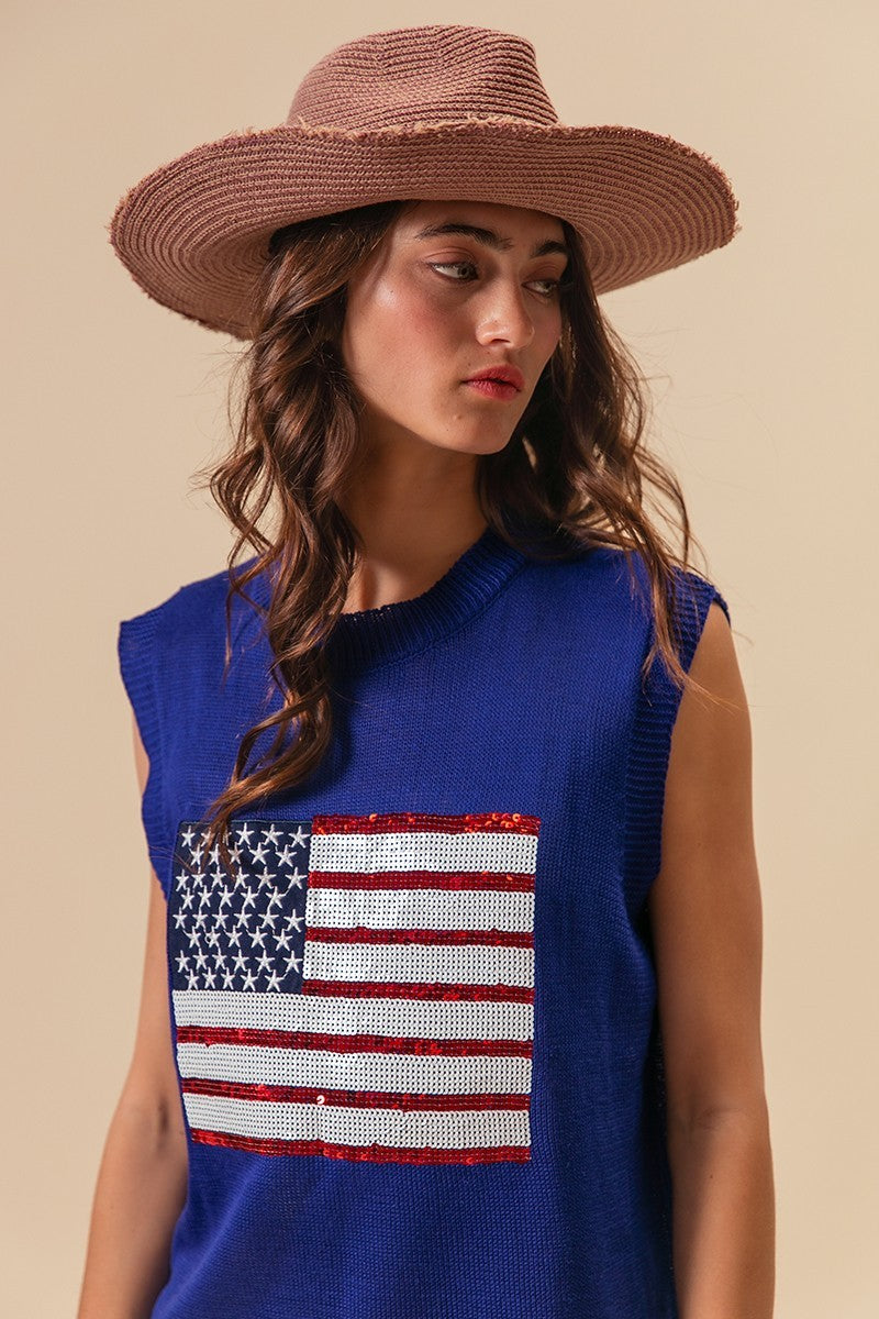 Royal Bibi American Flag Sequins Patch Knit Vest