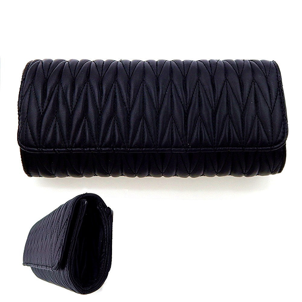 One Black Shiny Cloth Cushion Evening Clutch