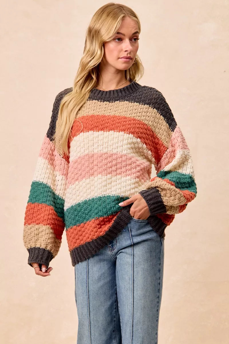Bibi Stripes Color Block Chunky Sweater