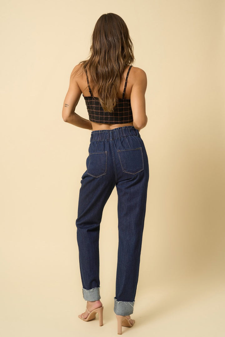 Dark Super High Rise Roll Up Slouch Jeans