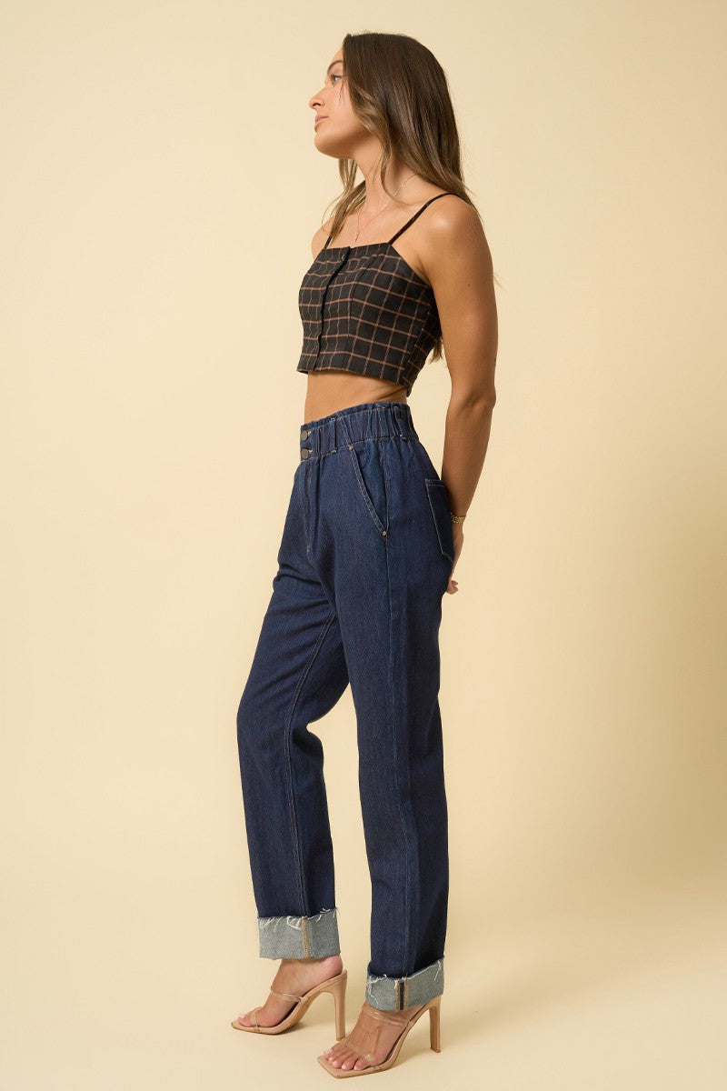 Dark Super High Rise Roll Up Slouch Jeans