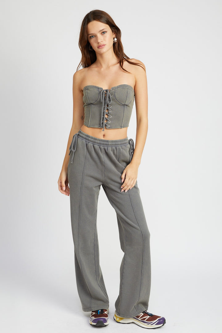 Brown French Terry Strapless Bustier Top