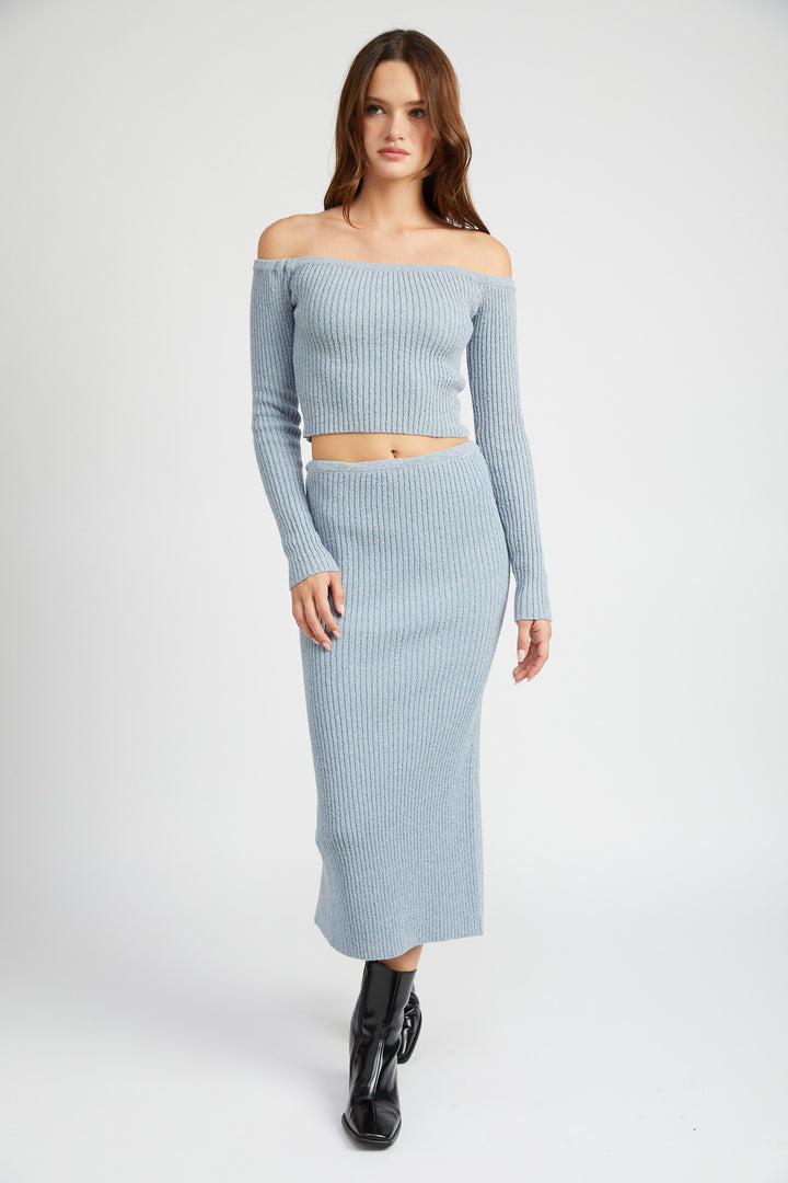 Off Shoulder Long Sleeve Knit Top
