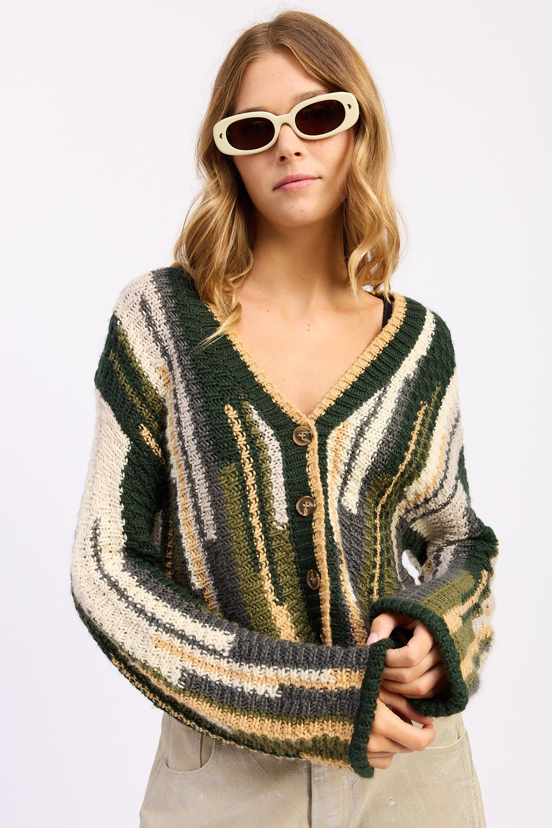 Color Mixed Cardigan Top