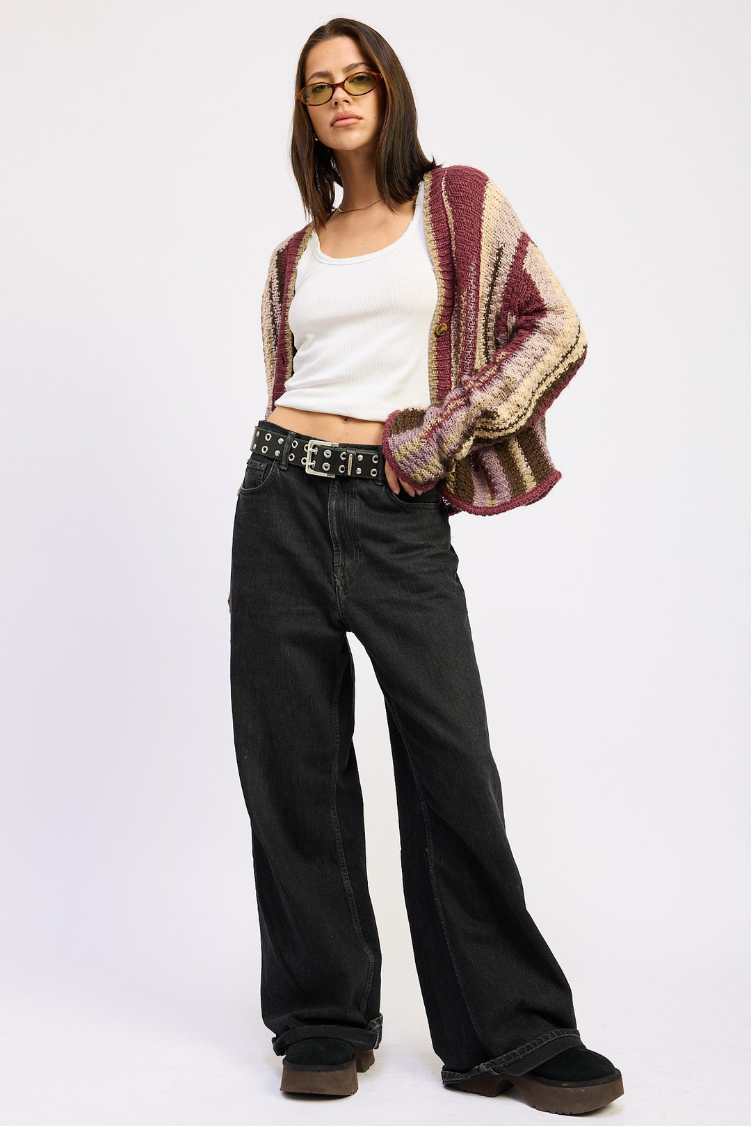 Burgundy Combo Color Mixed Cardigan Top