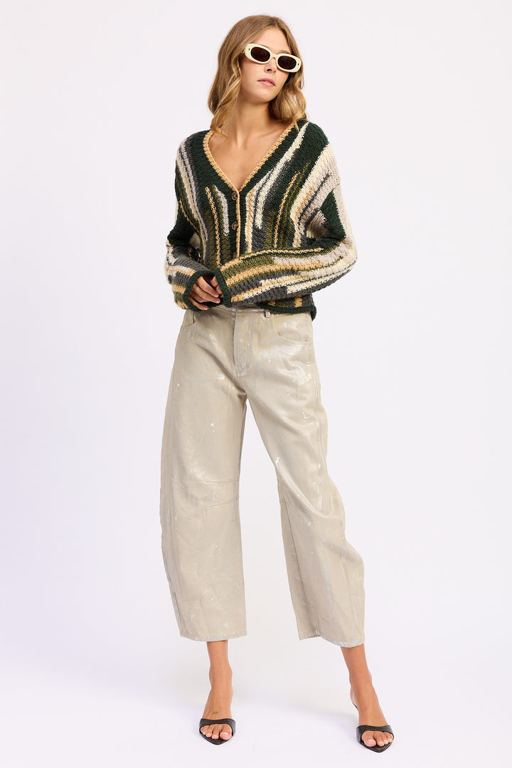 Color Mixed Cardigan Top