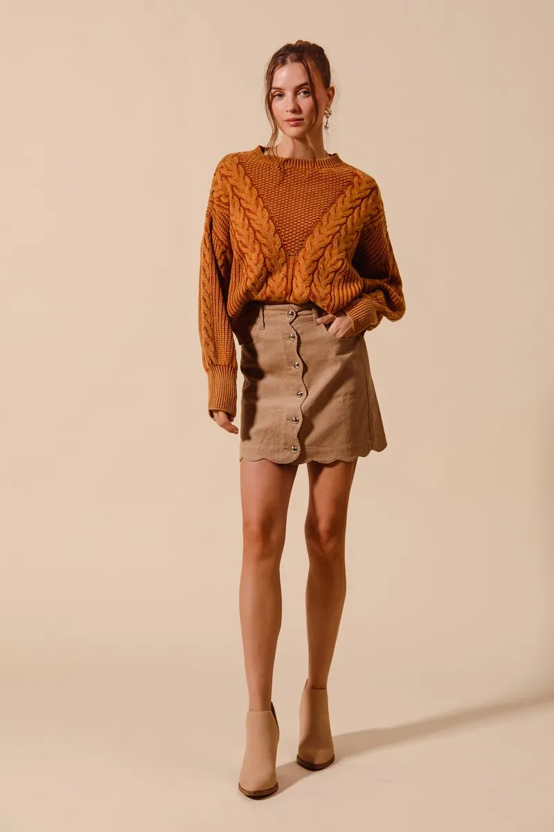 Taupe So Me Scallop Buttoned Front Corduroy Mini Skirt 4