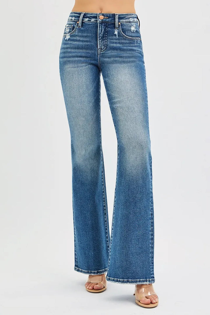Dark Risen Full Size Tummy Control High Rise Flare Jeans Plus Size