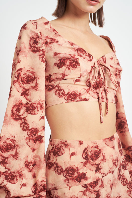 Rose Long Sleeve Sweetheart Cropped Top