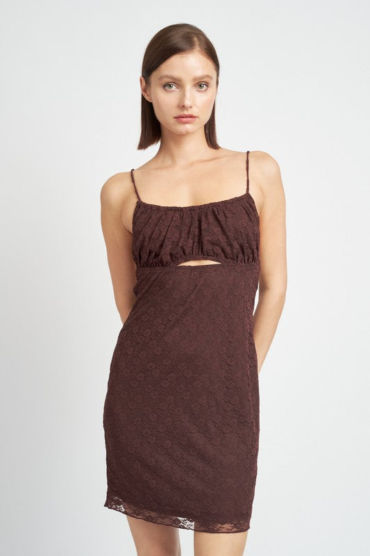 Brown Spaghetti Strap Ruched Bust Mini Dress