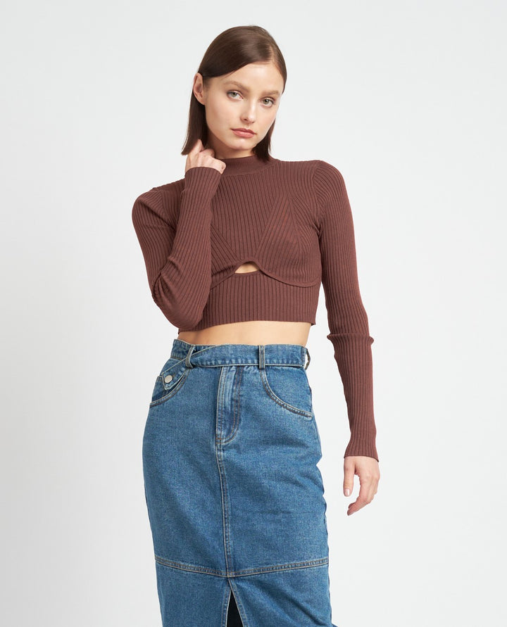 White Mock Neck Crop Top With Cut Out