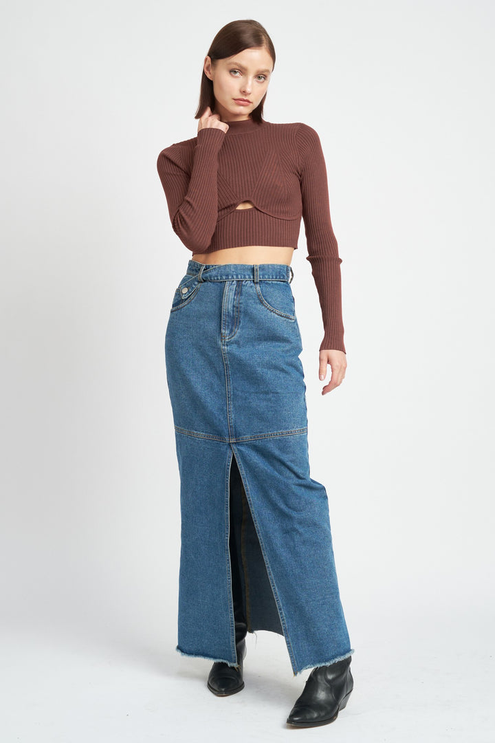 Black Mock Neck Crop Top With Cut Out