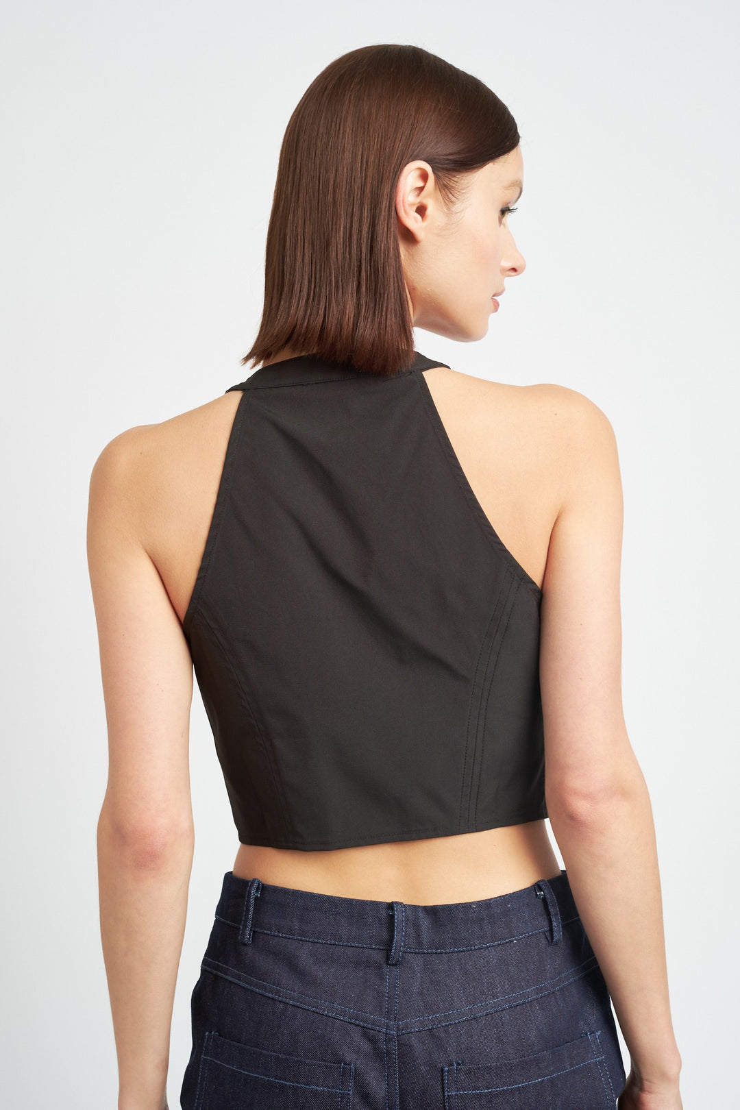 Charcoal Zip Front Halter Neck Cropped Top