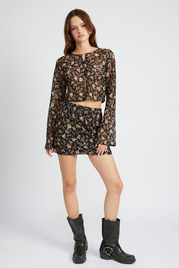 Black Floral Lace Embroidery Mini Skirt