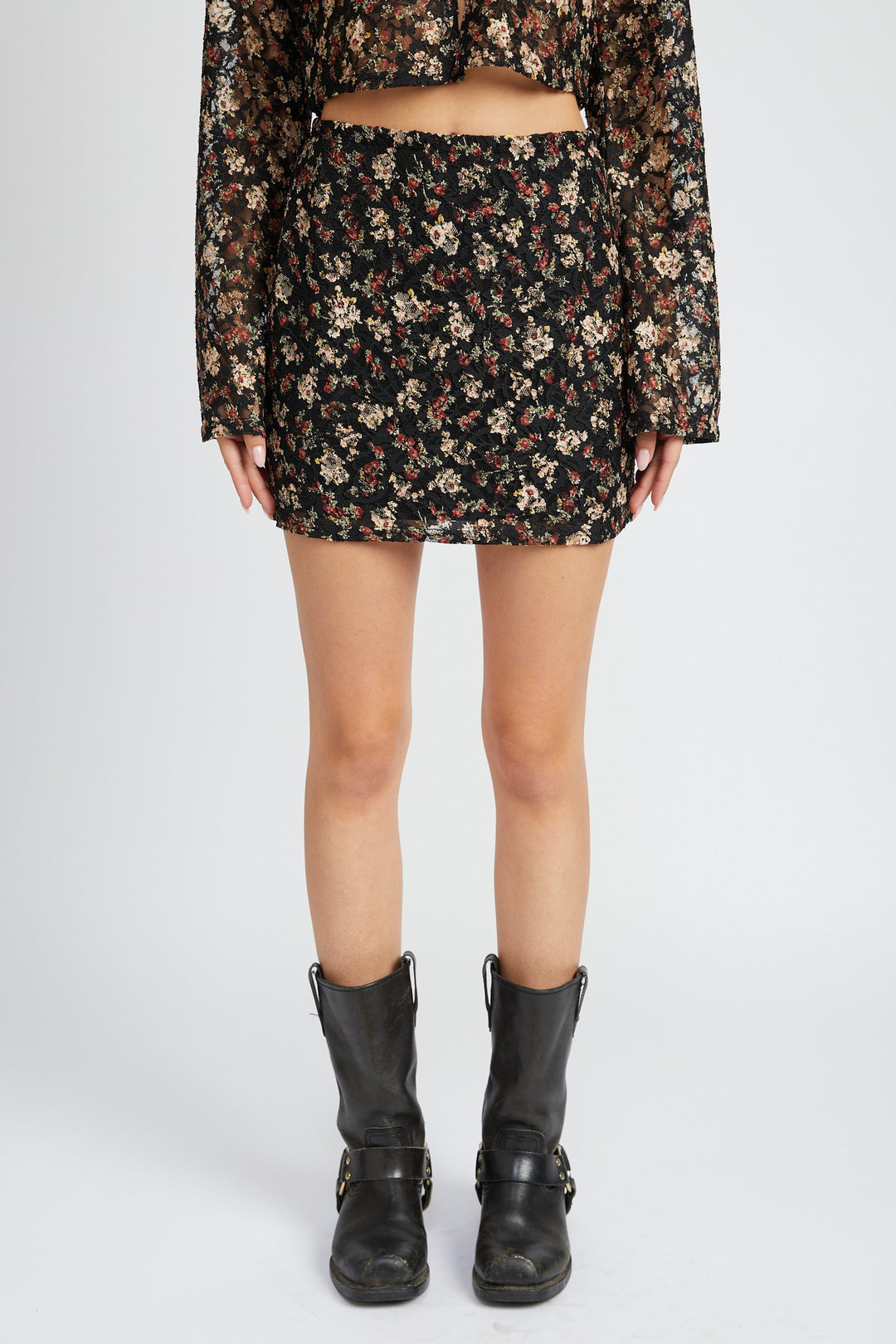 Black Floral Lace Embroidery Mini Skirt