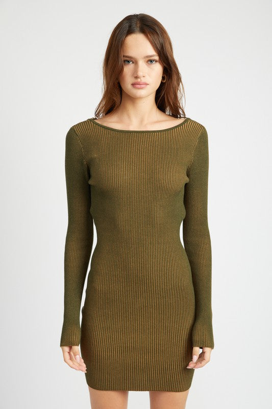 Olive Combo Bodycon Mini Dress With Open Back