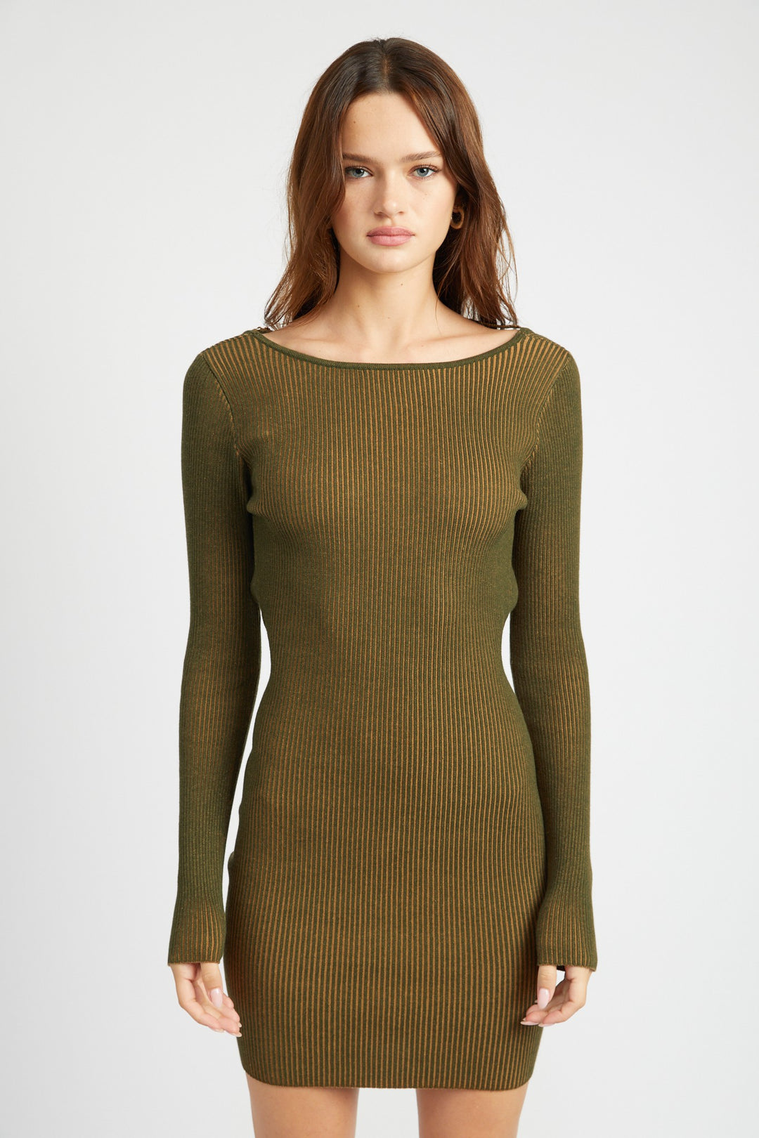 Olive Combo Bodycon Mini Dress With Open Back
