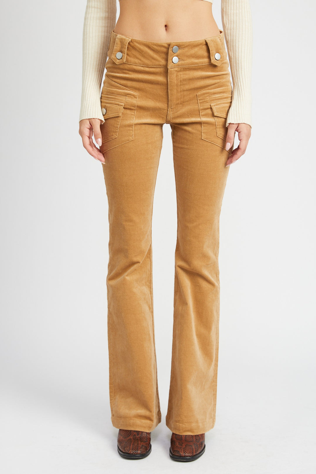 Khaki Low Rise Pants W Bell Bottoms