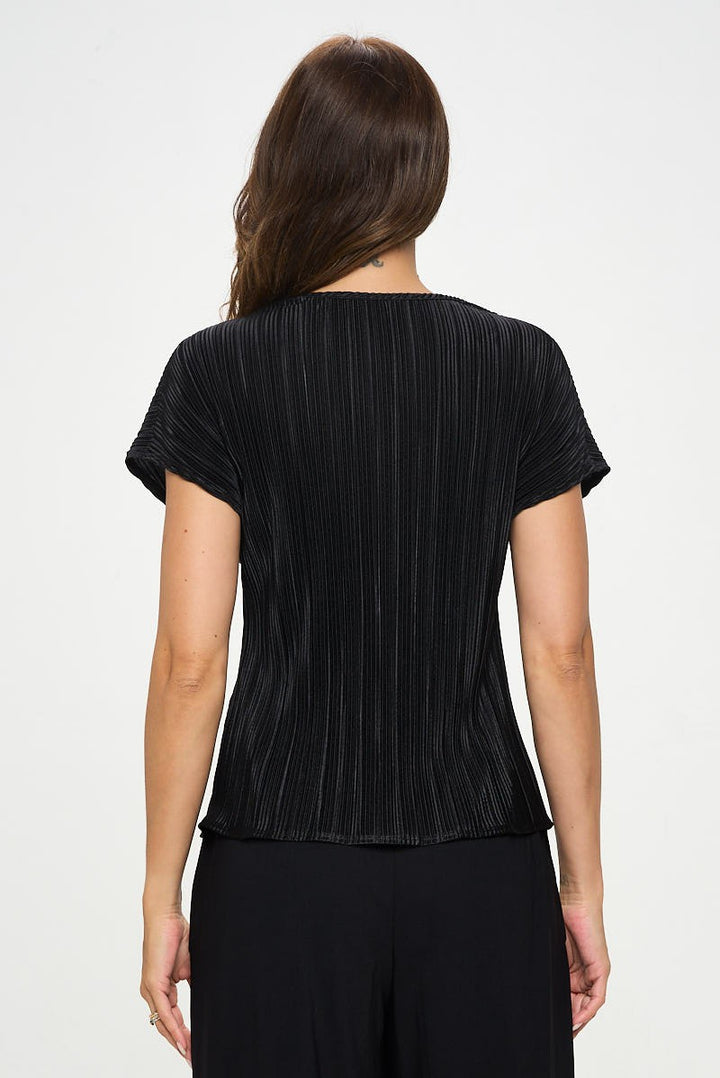 Vibrant Plisse V Neck Flowy Top