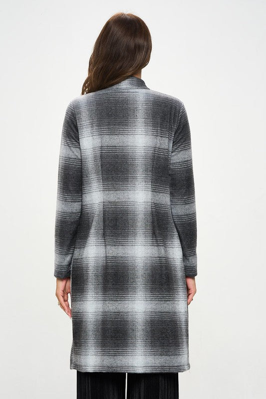 Made In Usa Plaid Open Front Coat With Collar 1