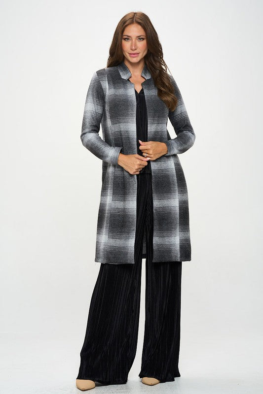 Made In Usa Plaid Open Front Coat With Collar 1
