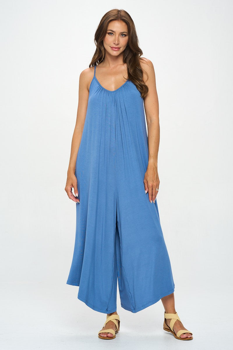 Blue Made In Usa Modal Spandex Soft Knit Jumpsuit | Anekay