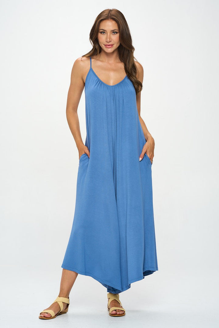 Blue Made In Usa Modal Spandex Soft Knit Jumpsuit | Anekay